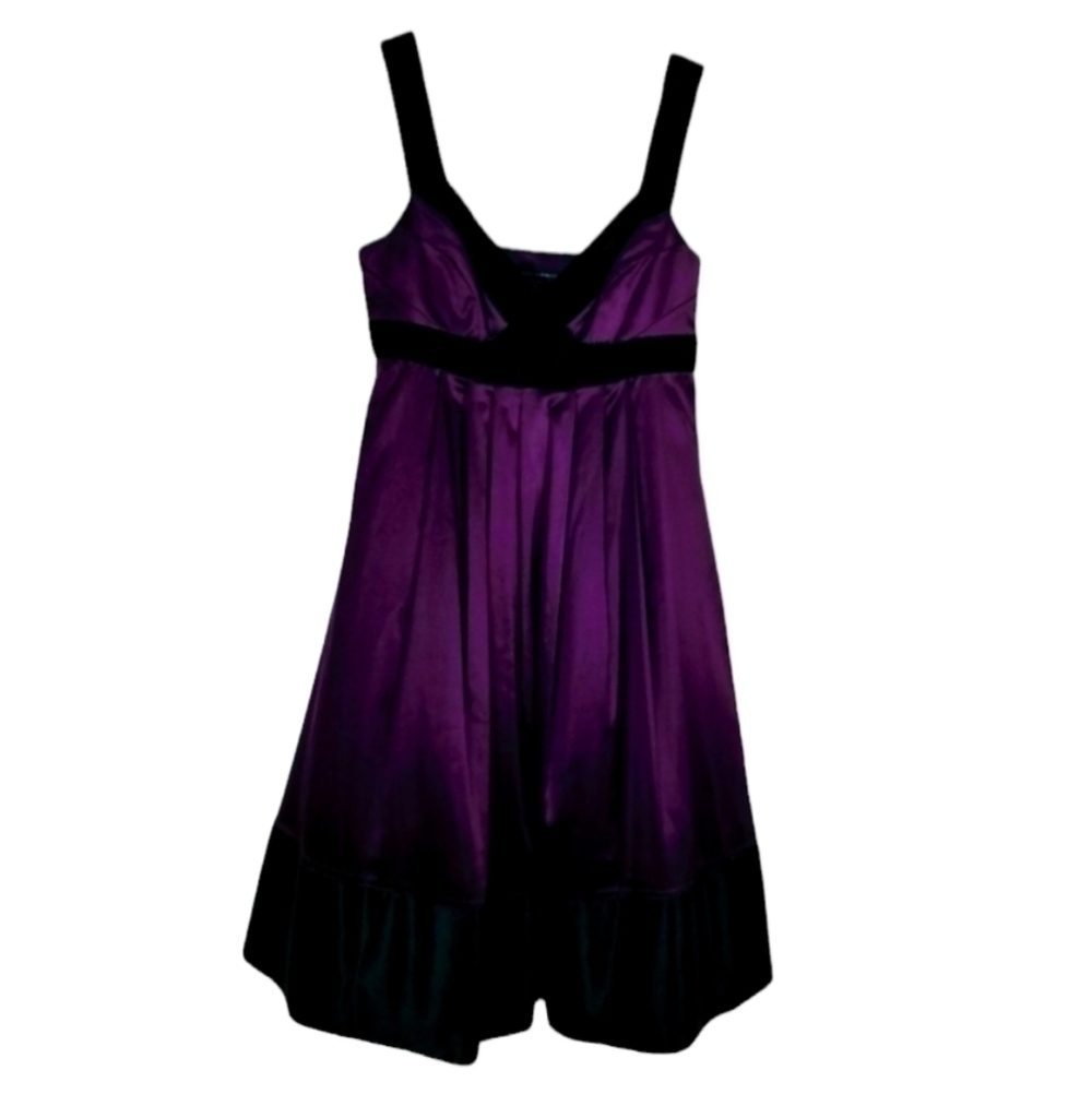 Banana Republic Silk Cocktail Baby Doll Dress Velvet Trim Midi Whimsigoth  Sz 4